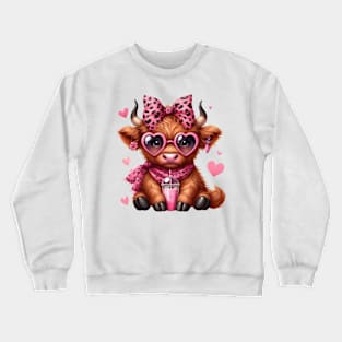 Valentine Highland Cow Drinking Ice Cream Crewneck Sweatshirt